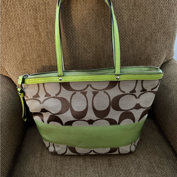 Coach Tote Bag Green and Brown - Picture 1 of 5